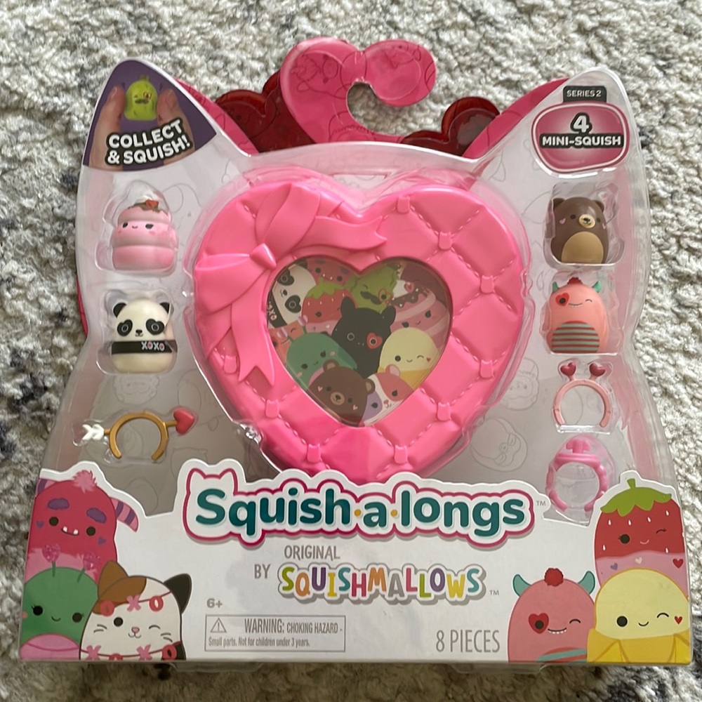 NWT Squishmallows Squish-a-Longs Series 2 Heart 1" Mini Figures 8 pc, 4 Squishes